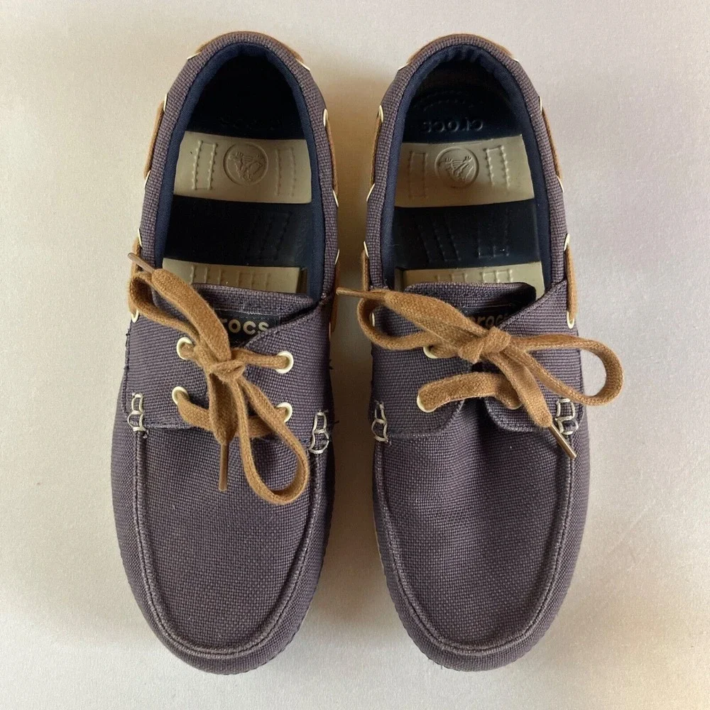 Crocs Beach Line Lace Up Boat Loafers Shoes‎ Mens 8 Comfort Lace Up Navy Blue